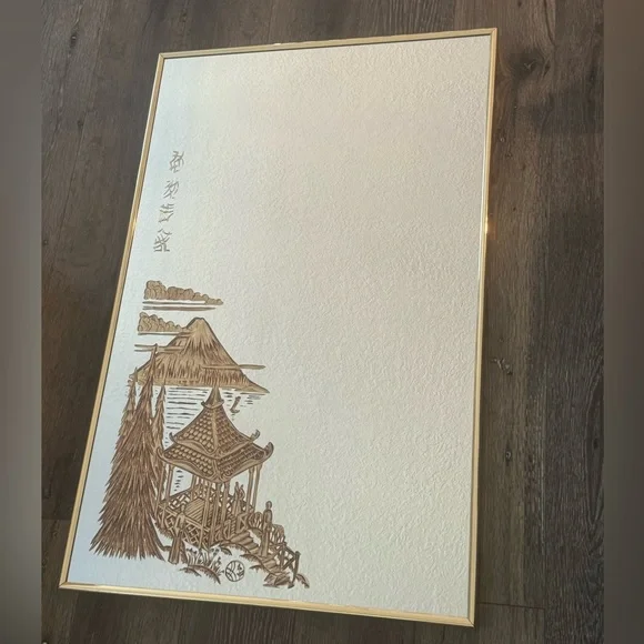 1960’s Hollywood Regency Mirror 34 X 23 Featuring Japanese Pagoda and Mt. Fuji - Picture 1 of 10